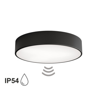 Lampa sufitowa łazienkowa na taras plafon CLEO 400 Czarny IP54 z Czujnikiem Ruchu